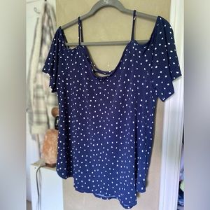 polka dot cold shoulder blouse, with cross back